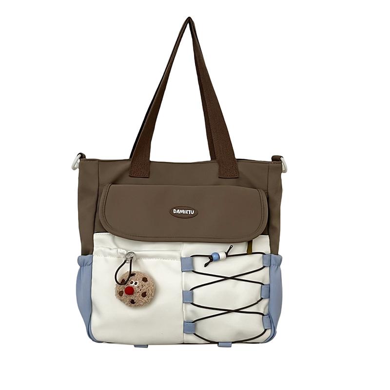 

Студенческая сумка через плечо контрастного цвета, водонепроницаемая нейлоновая сумка большой емкости, женская сумка через плечо коричневый