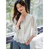 Women's French Lace Hollow Long Sleeve White Shirt