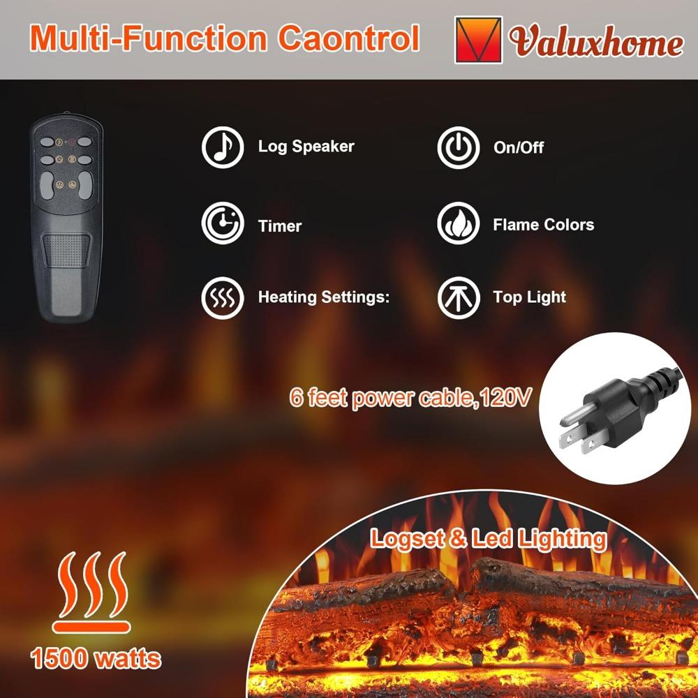 Valuxhome 35.63” W 27.5 H Electric Fireplace Insert with Low/High Temperature Settings, Movable Mesh Screen and Glass Door, 1-9H
