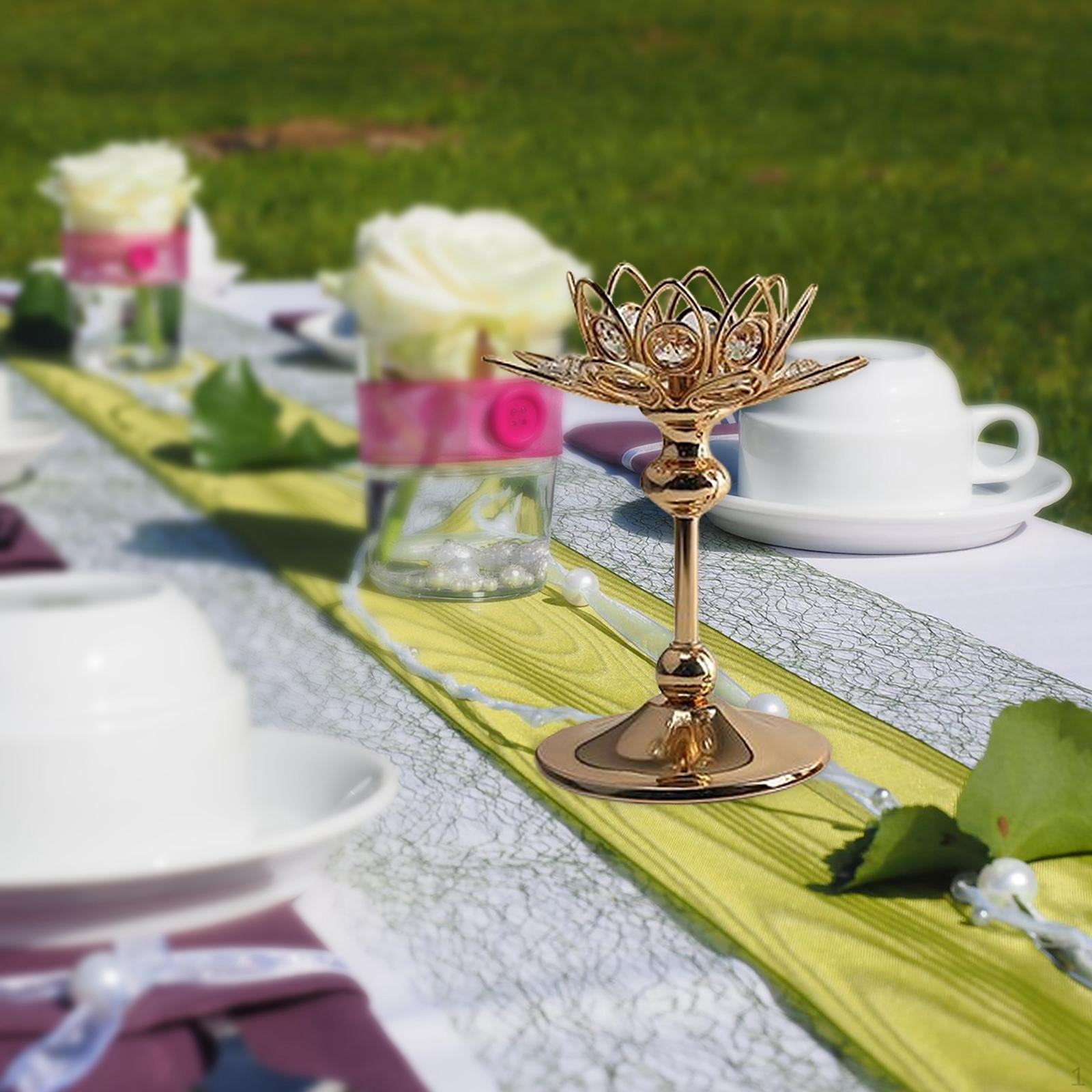 

Elegant Lotus Candle Holder Candlestick Crystal Embellishment Gold Candelabra Tealight for S