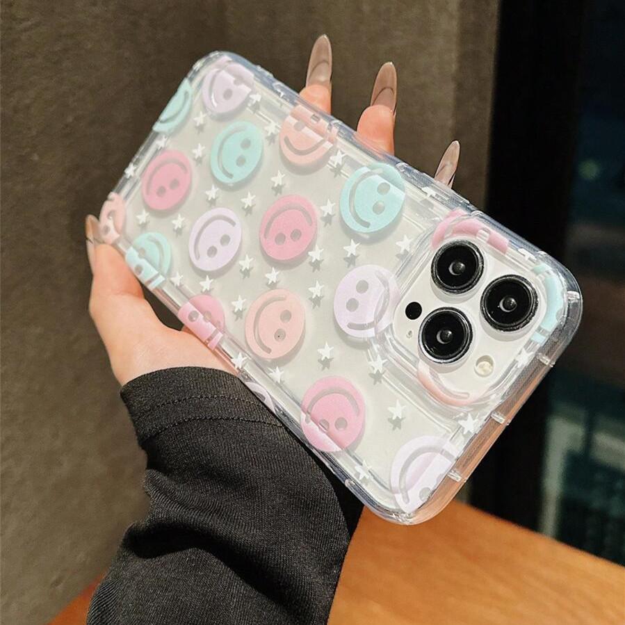 Smiling Face White Star Pattern Phone Case for  Mi 11 Lite 14 13 12 13T 12T Poco X6 X5 X3 F5 Pro Air Cushion Clear Cover
