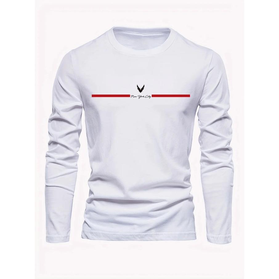 

Men s 100% Polyester Loose Fit Comfortable Sports and Leisure New York City Letter Printed Round Neck Long Sleeved T-shirt Top 5XL