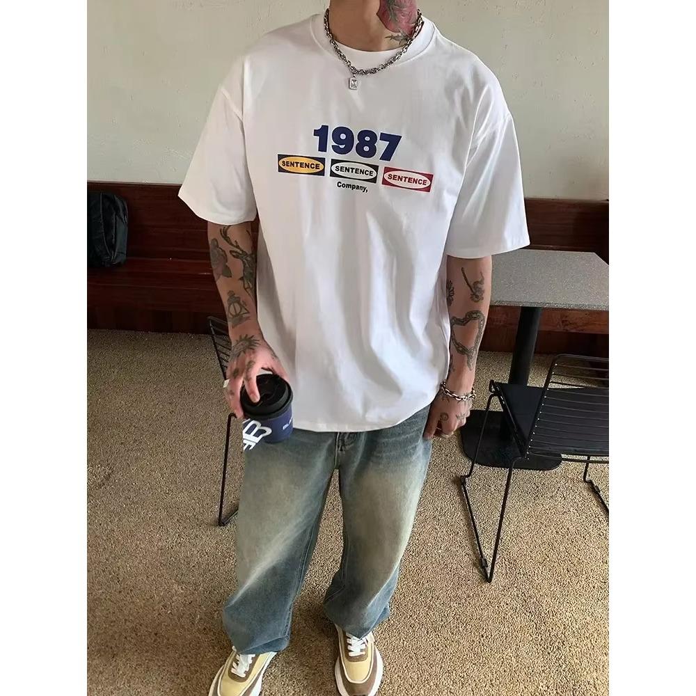 1987 Pattern Letter Printing Casual Crew Neck Short Sleeve Comfort Top 100% Cotton Men's Summer T-Shirt Fashion Trend T-Shirt