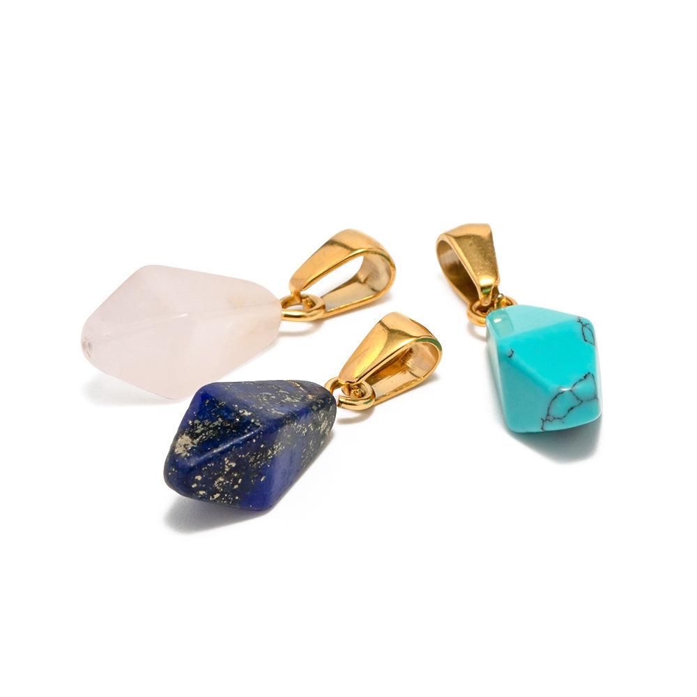 Wind Handgeschnitten Geometrisch Blau Goldpulver Goldstein Anhänger DIY Titanstahl Nichtverblassend Halskette Schmuck