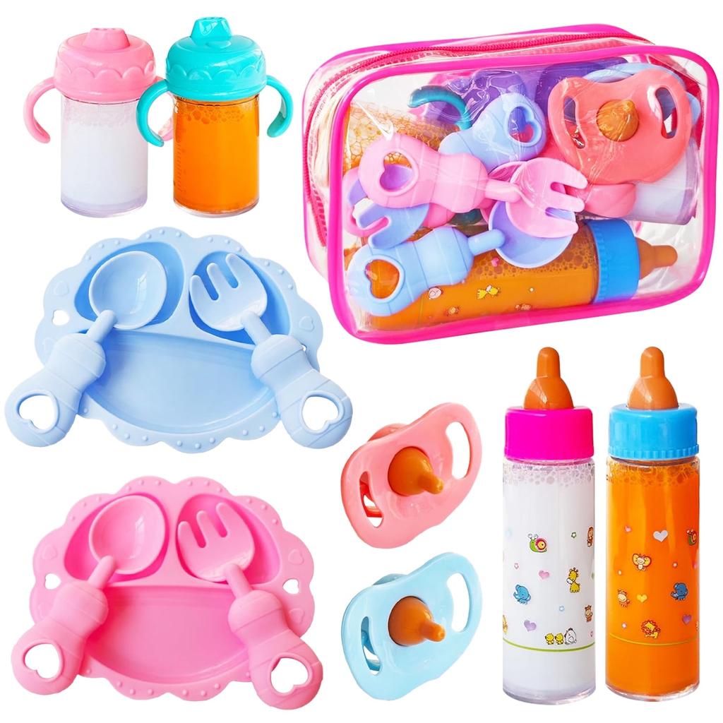 Baby Doll Accessories Feeding & Caring Set Set with Bottle Sippy Cup Pacifier Dinner Plate  Pretend Play for Kids Toddlers Girls