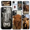 Cute Highland Cow Phone Case for iPhone 17 Air 16 Coque 15 14 12 13 PLUS 11 PRO MAX Back Cover Fundas Shell