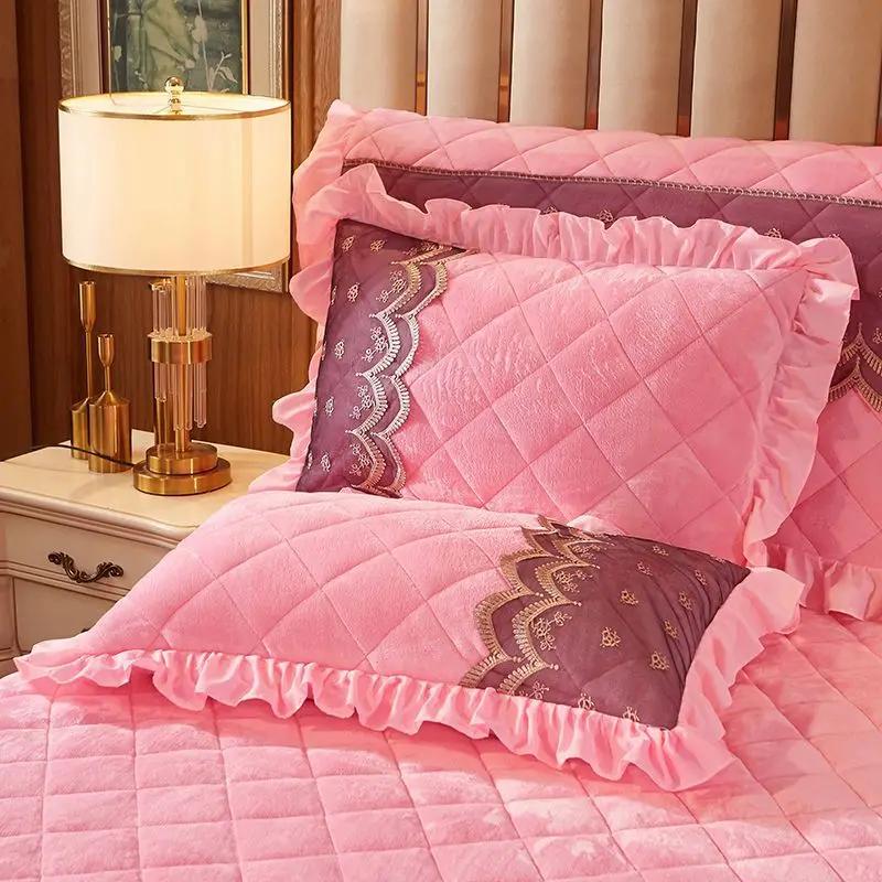 Saia de cama de veludo quente de luxo supermacia, colcha acolchoada de flanela grossa, capa de cama antiderrapante, fronha não incluída, cubre cama