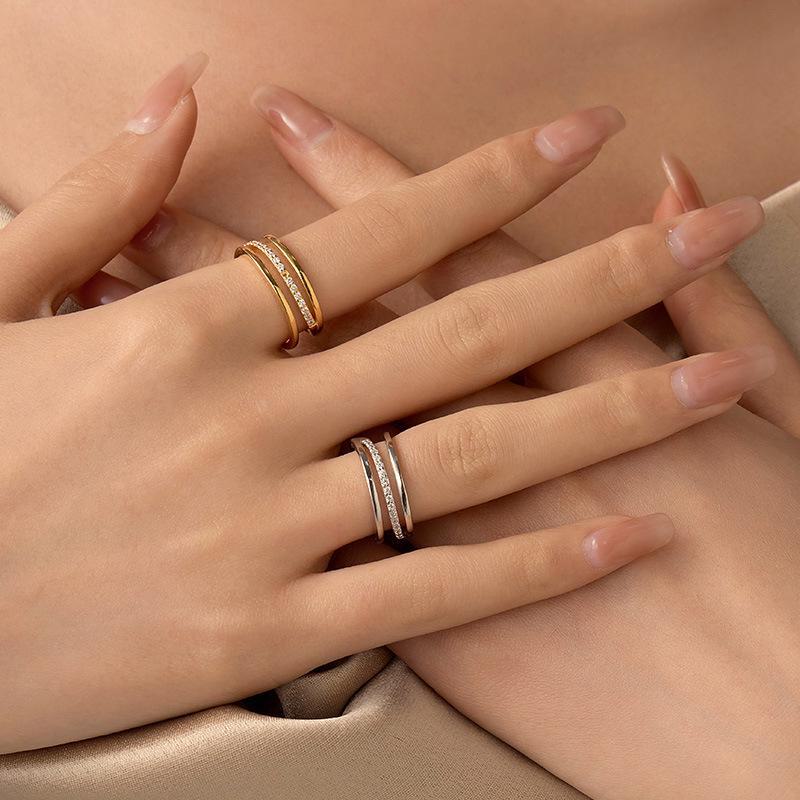 Banyan Tree S925 Silver Adjustable Triple-Layer Diamond Ring for Women