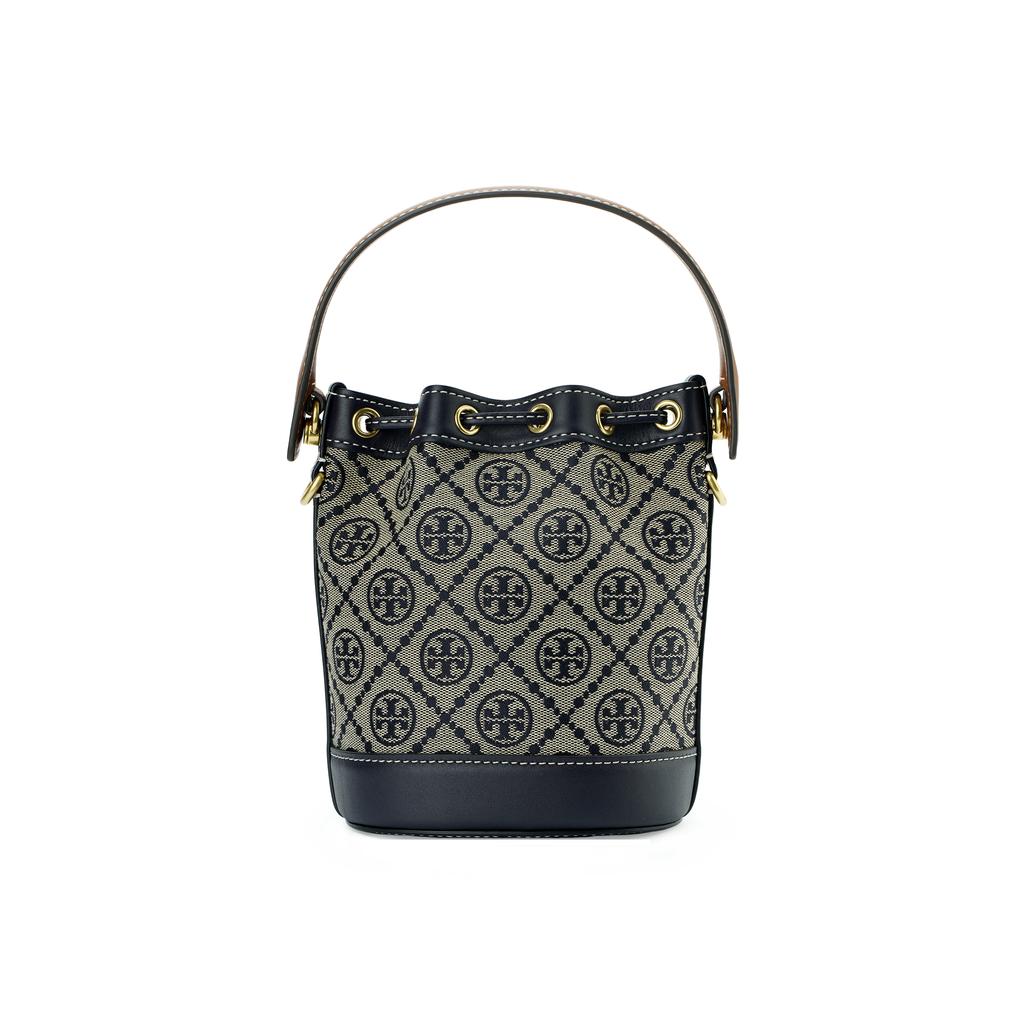 Tory Burch T Monogram All-Over-Print Kordelzug Leder Beuteltasche Damen Taschen Dunkelblau-Denim 80534-405