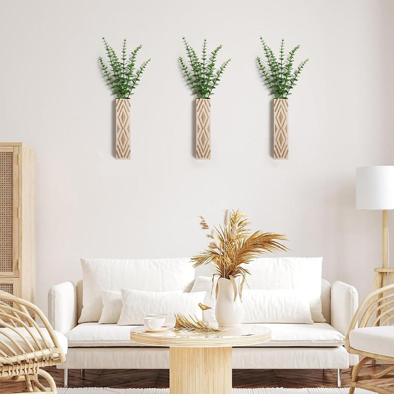 1Pc Holz Wand Dekor Pflanzer Künstliche Blume Hängen Wohnzimmer