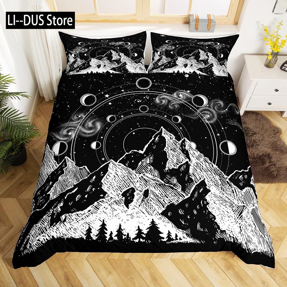 Mountains Duvet Cover Set, Decorative 3 Piece Bedding Set with 2 Pillow Shams, King Queen Full Size, Bedroom Decor Quilt Cover
