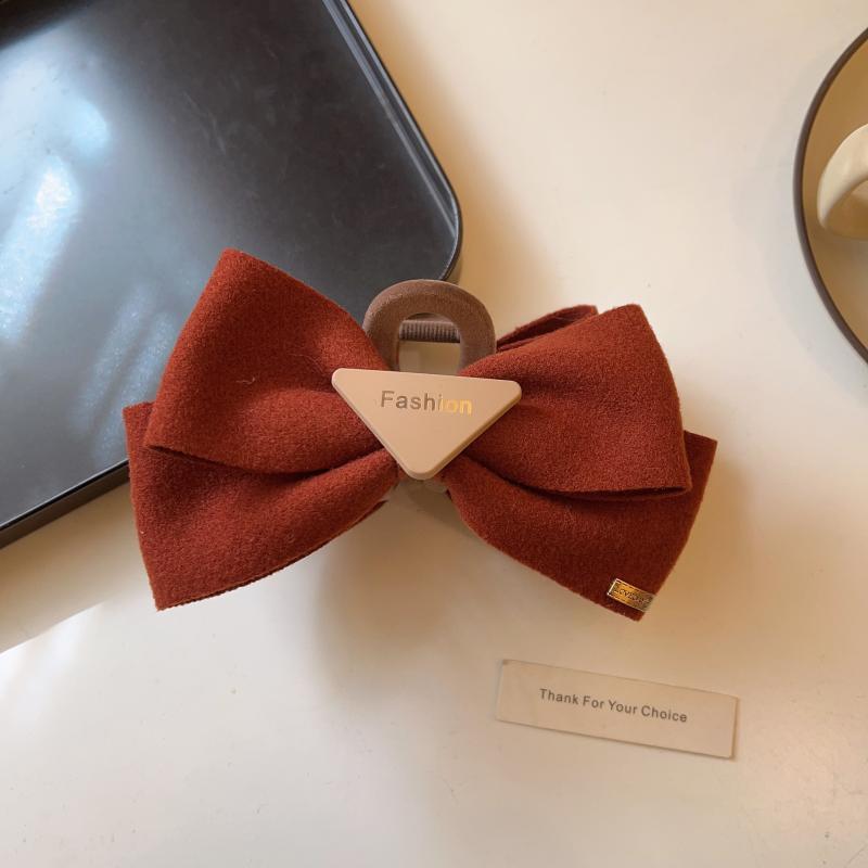 Kaffeefarbene große Schleifen-Klammer - Doppelseitiges süßes Hai-Haaraccessoire für Damen