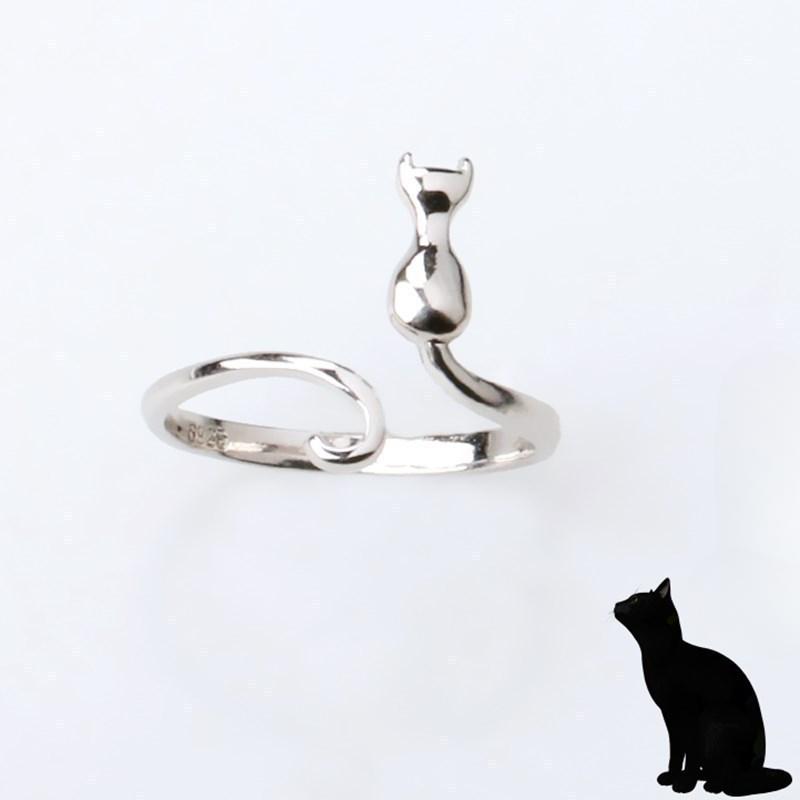Ladies' Silver Cat Ring, Can Be Opened And Adjusted In Size, Simple And Fashionable Ring, Versatile Accessory Jewelry.