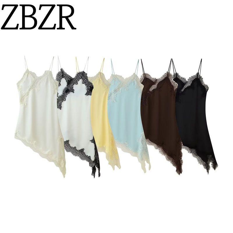 Za Autumn New Women's Clothing Zr European and American Style Fashion Lace Patchwork Asymmetric Strap Dress 5919200