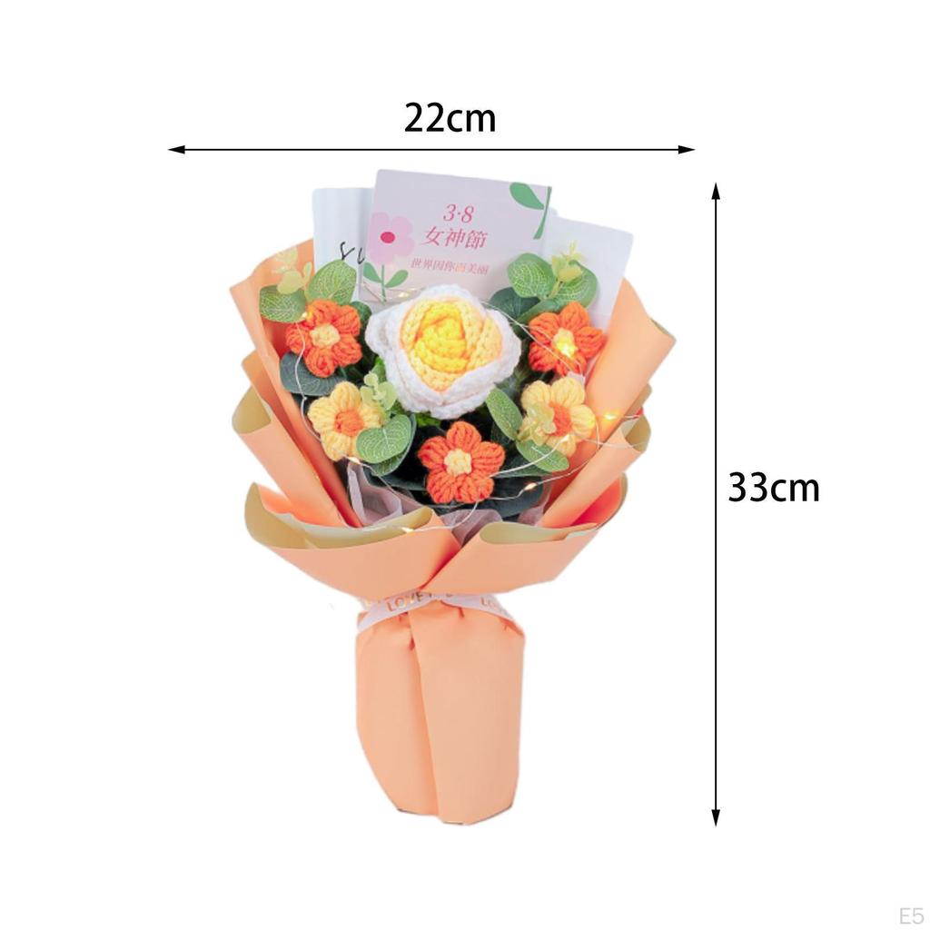 Completed Crochet Flowers Bouquet Artificial Knitted Flower Rose for Home Wedding Decoration