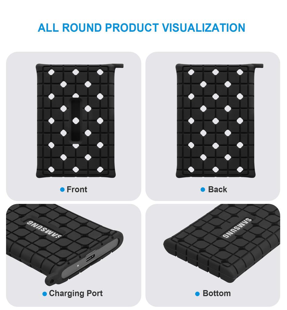 Lacdo Silicone Carrying Case for Samsung T7 Portable SSD External Solid State Silicone Protective for T7 Travel Pouch with Storage Black