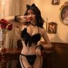 Sexy Erotic Lingerie, Hot and Sexy Three-point Feather Catwoman, Temptation, One-piece Pajamas, Passion Suit
