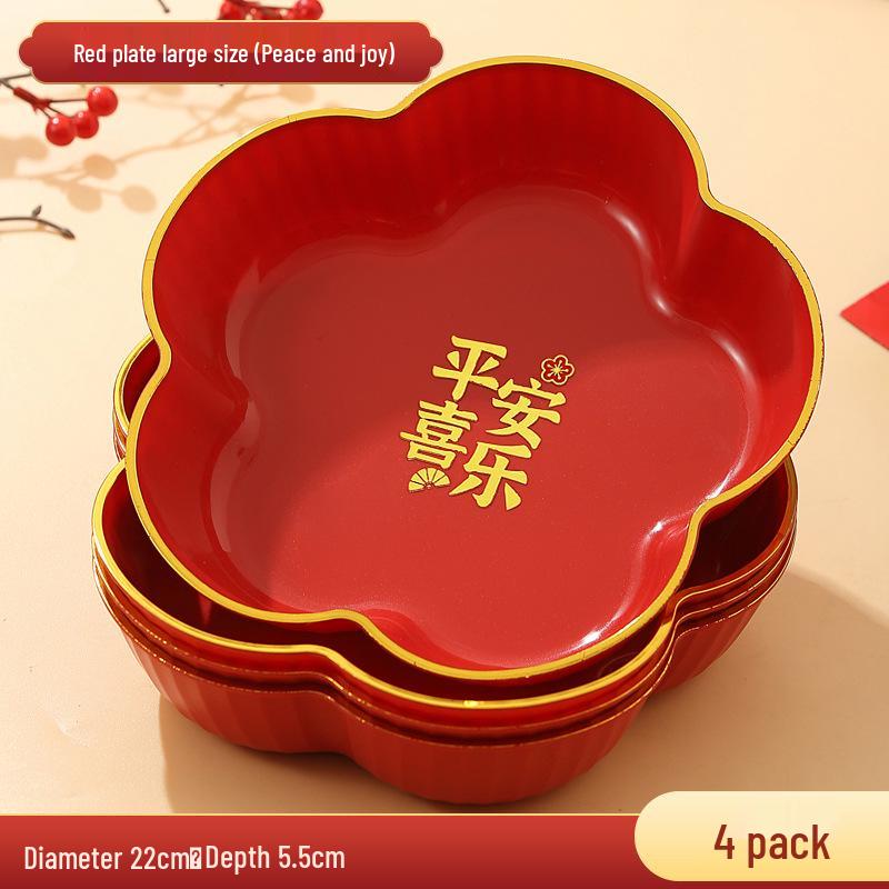 Red Wedding Candy Dish & Engagement Centerpiece Set: Happy Plate for Dried Fruits & Housewarming
