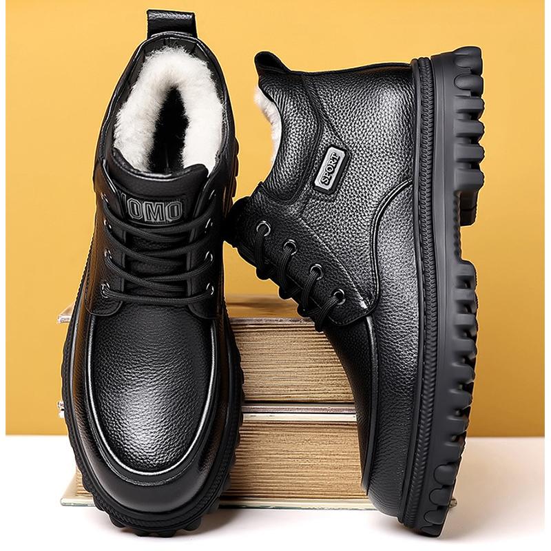 2025 Winter Shoes Mens Snow Boots Warm Plush Cold Winter Fashion Brand Male Footwear Non-slip Flat Ankle Boots Black