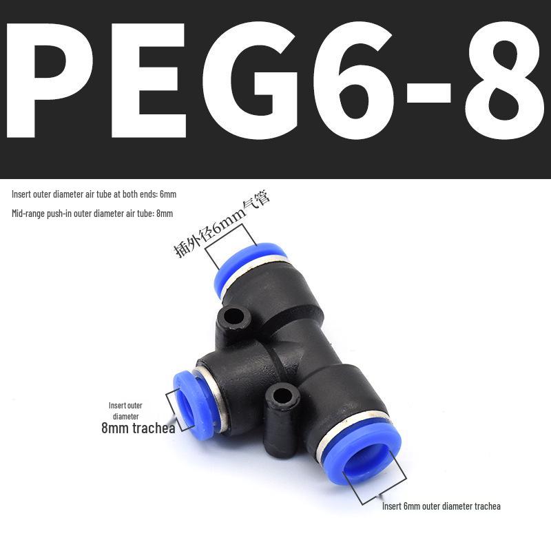 Pneumatic Quick Connect Reducing Tee Joint for PU/PE/PY/PG Tubing (4-12mm)