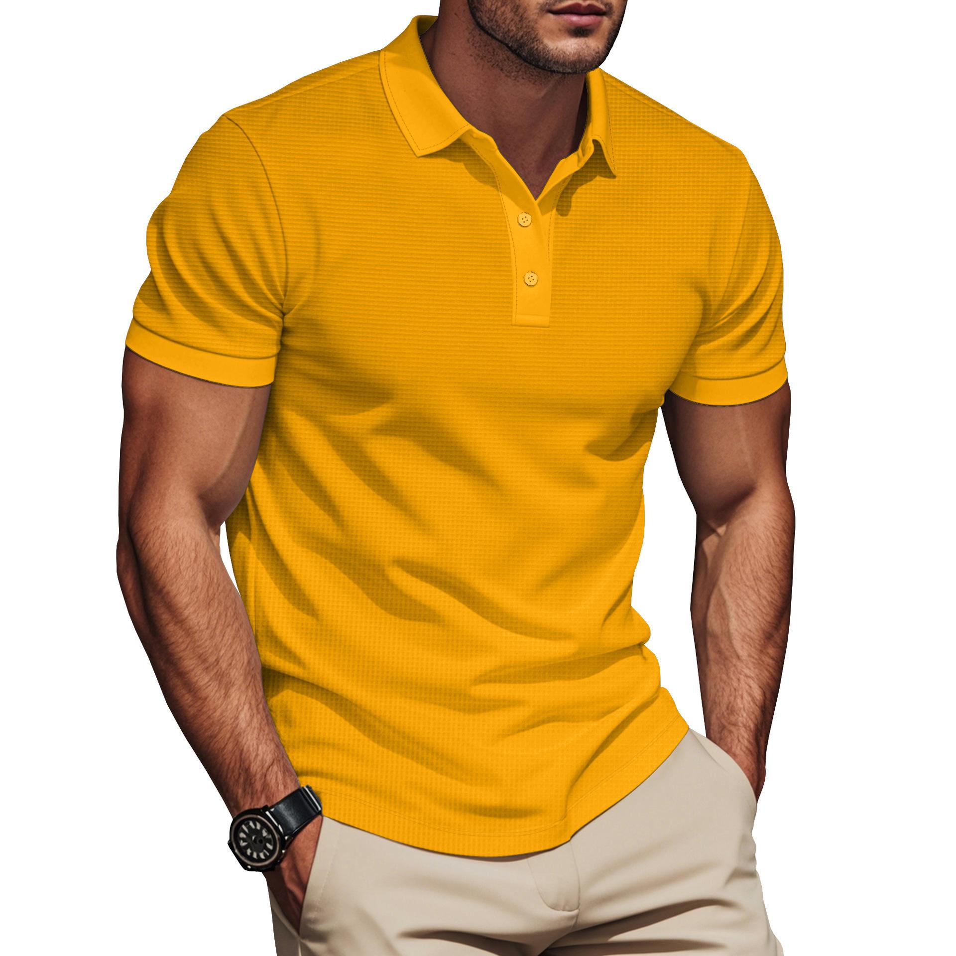 L.RIDING PULO Amerikaanse Zomer Heren Effen Kleur Revers Comfortabel Ademend Mode Kleurblokkering Korte Mouwen L geel