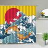 Koi Fish Print Shower Curtain Waves Oil Painting Landscape Bath Screen Waterproof Fabric Background Wall Decor Cloth Curtains