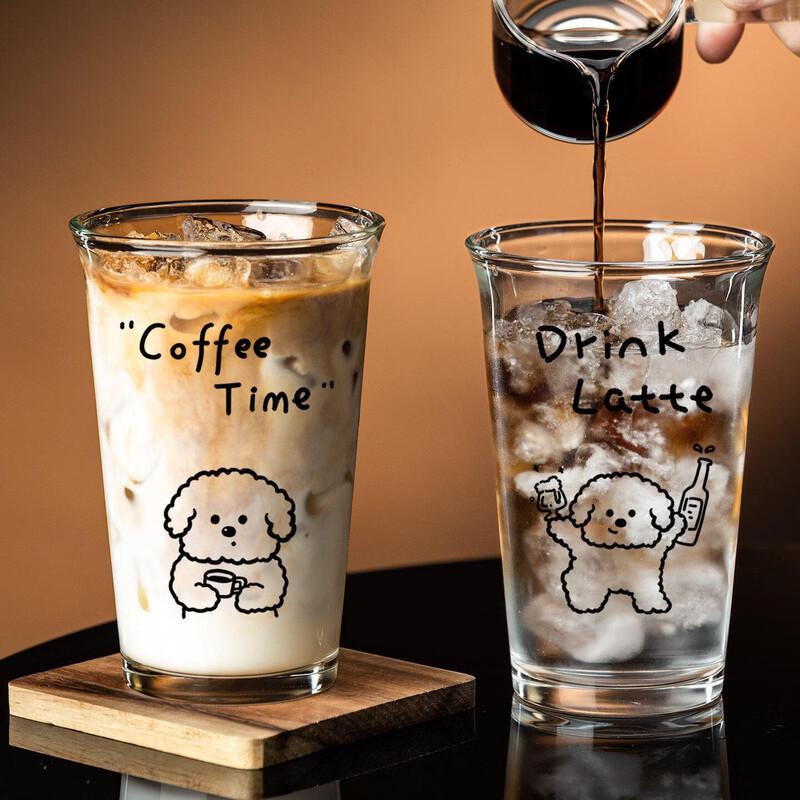 Cartoon Line Pattern Thickened Transparent Glass Drinking Cups, Set of 10