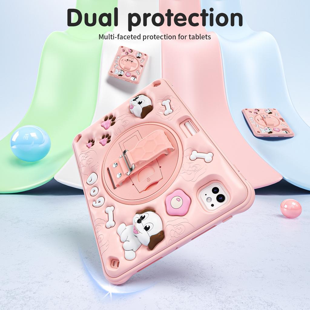 For iPad Pro 11 (2025)/11 (2024) Case with Shoulder Strap Kickstand Cute Dog PC+Silicone+TPU Tablet Cover