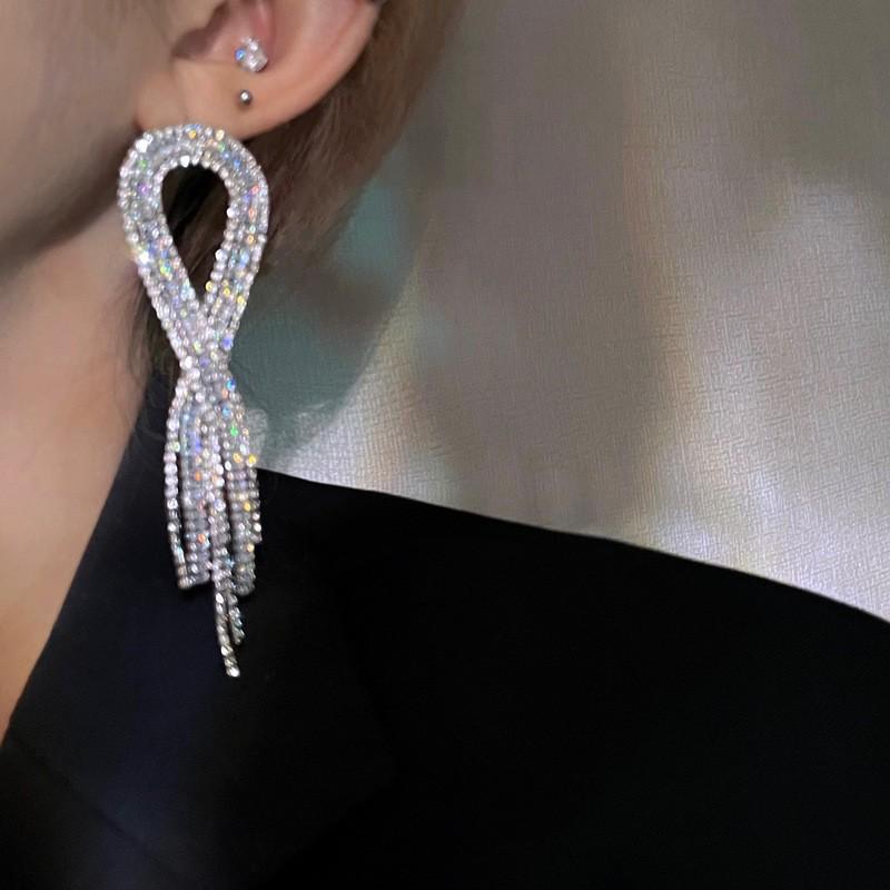 European and American Luxury Irregular Silver Needle Earrings with Rhinestone Inlay