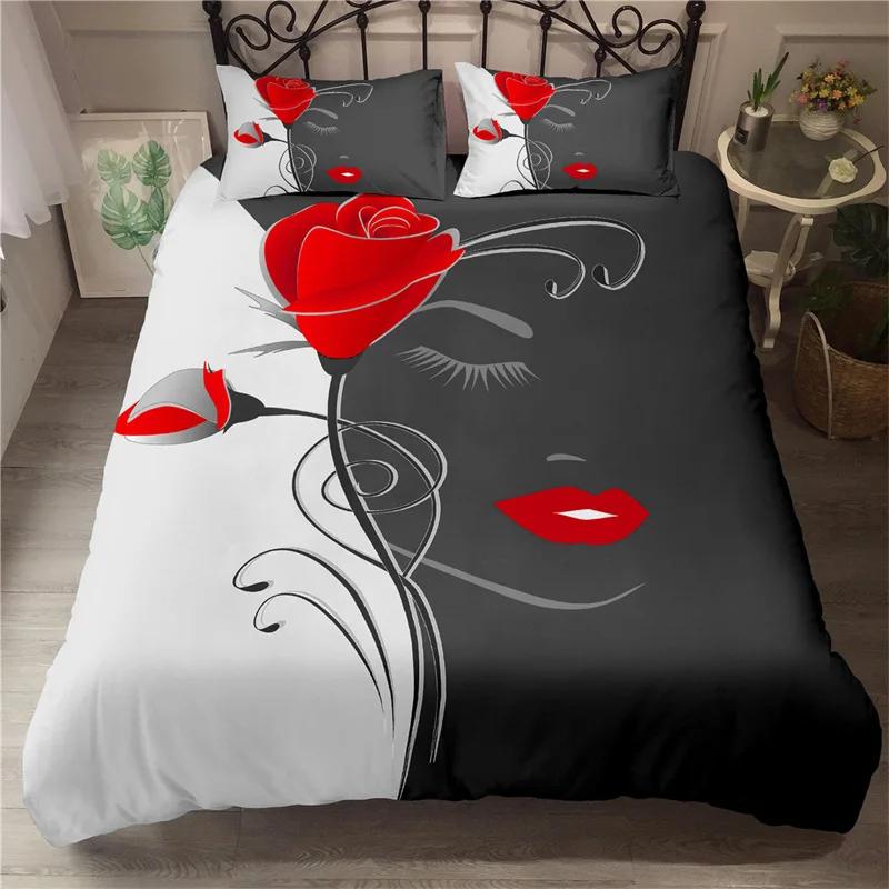 Golden Rose Floral Bedding Set Queen Romantic Style Fairy Girl Heart Duvet Cover Set Microfiber Valentine'S Day Comforter Cover