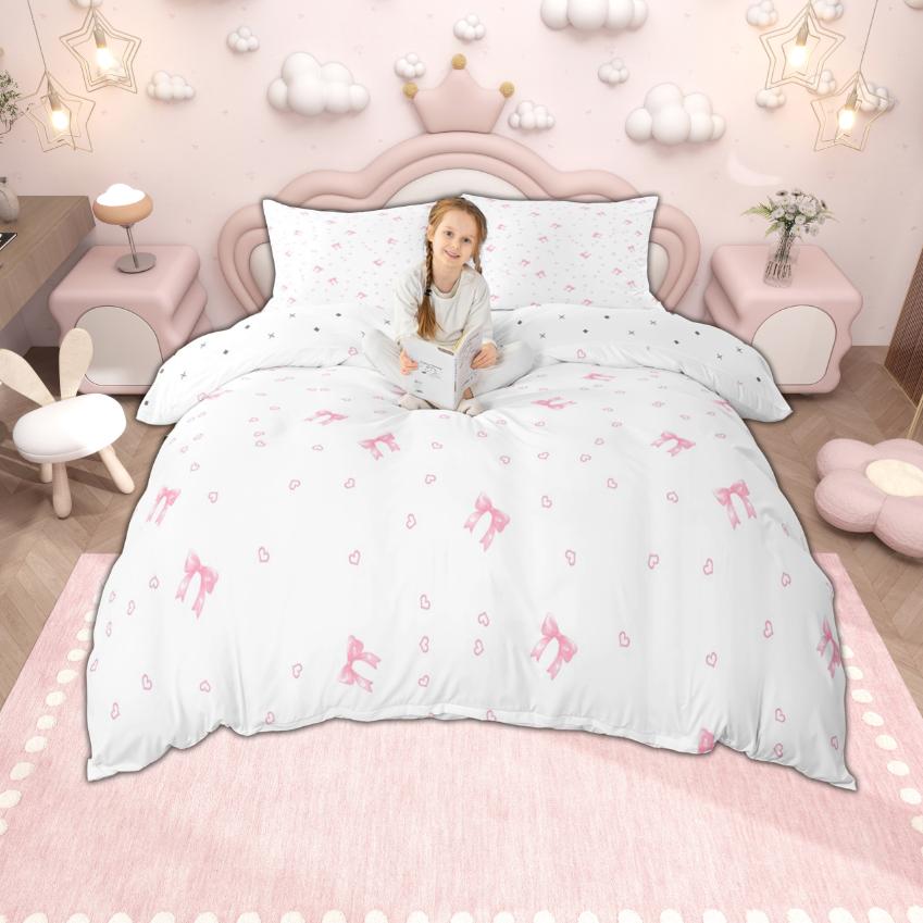 Homewish Girls Bow Knot Duvet Cover Set Kawaii Princess Style Bedding Dreamy Bowknot Bowtie Quilt Cover Set