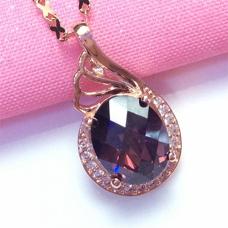 

Exquisite Russian 585 Purple Gold Luxury Egg Surface Smoke Stone Set Chain Exquisite Rose Gold Plated Color Gold Chinese Pendant