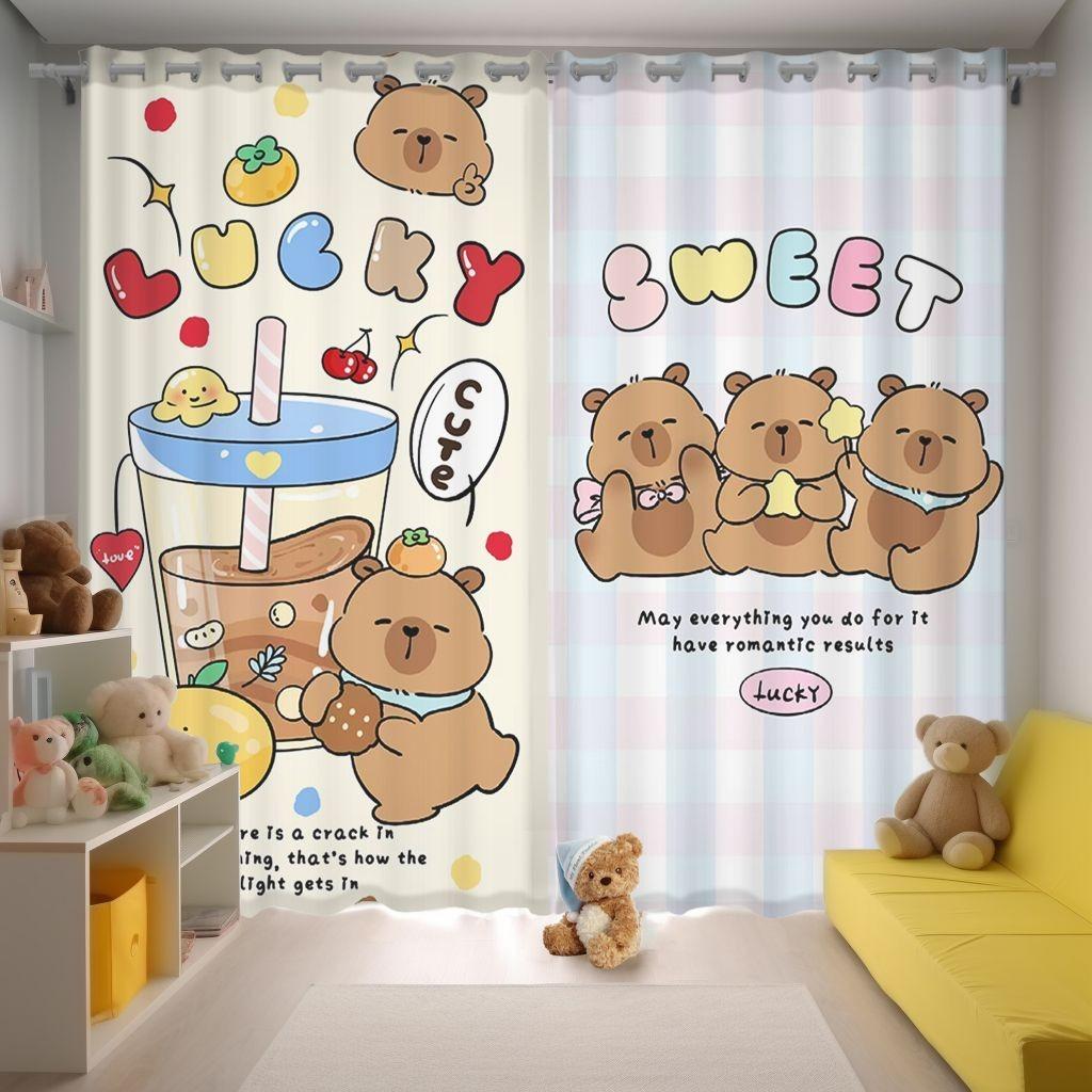 150x166CM Cartoon Capybara Blackout Curtain 2 Panels Kawaii Anime Window Drapes For Living Room Custom Home Window Treatments