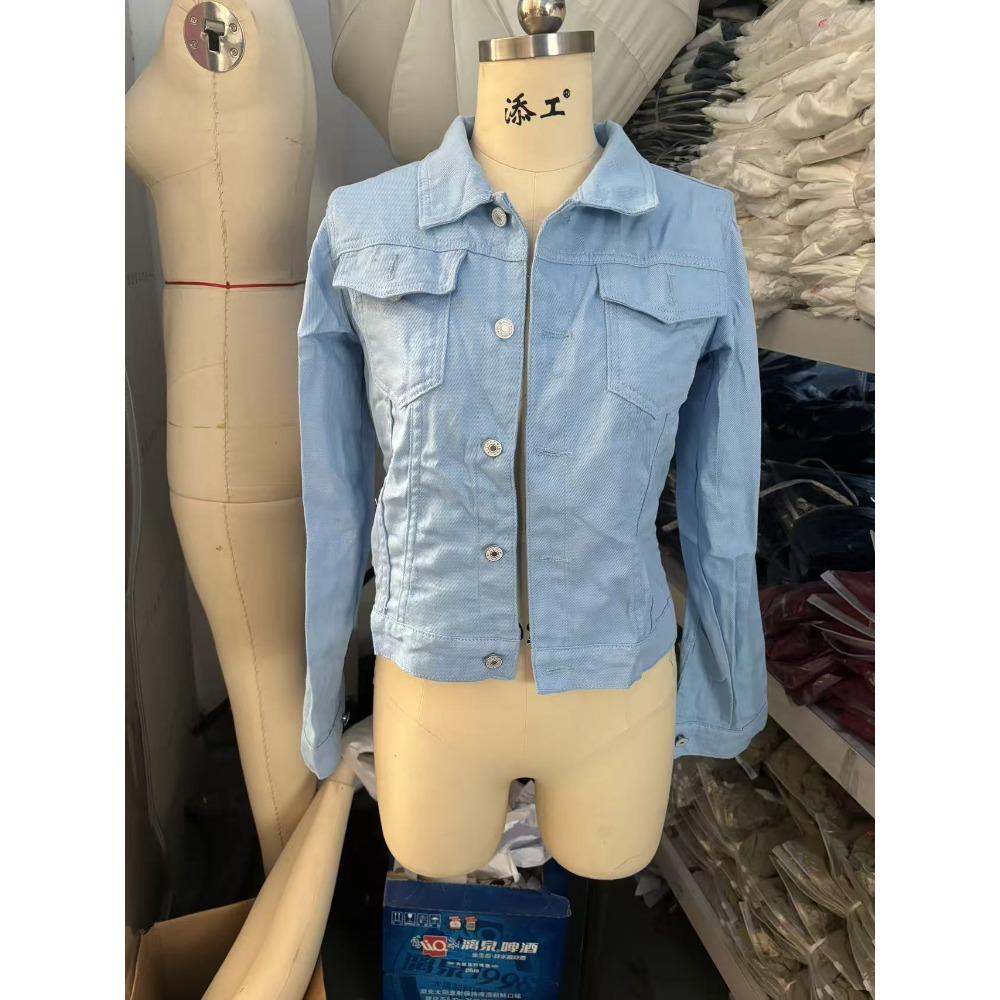 Damen Mode Revers Denim Jacke, Trendiger Einreiher mit Taschen