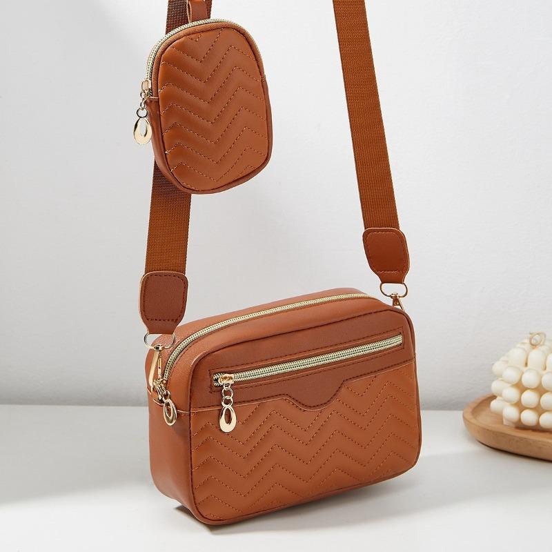 Stylish Quilted Crossbody Bag,Quilted 2-in-1 Shoulder Purse with Detachable Mini Pouch, Ideal for Women Everyday Work Travel коричневый