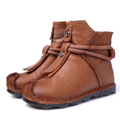 Damskie buty z prawdziwej skóry, ręcznie robione, miękkie botki, wygodne buty codzienne dla kobiet, krótkie botki w stylu narodowym
