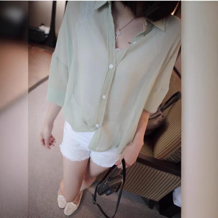 Dámská nadměrná velikost Korejský styl Šifonová košile na ochranu před sluncem - Brzké jaro/Léto Volné oblečení do klimatizace