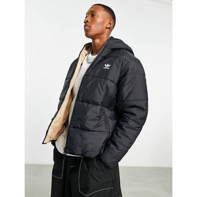 

Черно-песочная двусторонняя пуховая куртка с логотипом-трилистником adidas Originals
