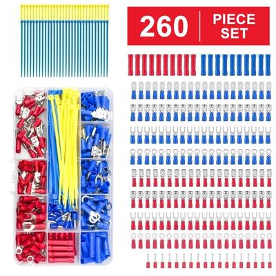 260 Stück Gabelschuhklemmen, Isolierter Drahtverbinder, Elektrisches Sortiertes Crimp-Stossverbinder-Ring-Gabel-Set Ringösen Draht