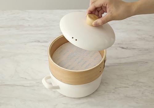 Fuji Enamel [Authentic] White Enamel Pot with Steamer, Steamer and Pot Compatible, Steamer and Pot Functions