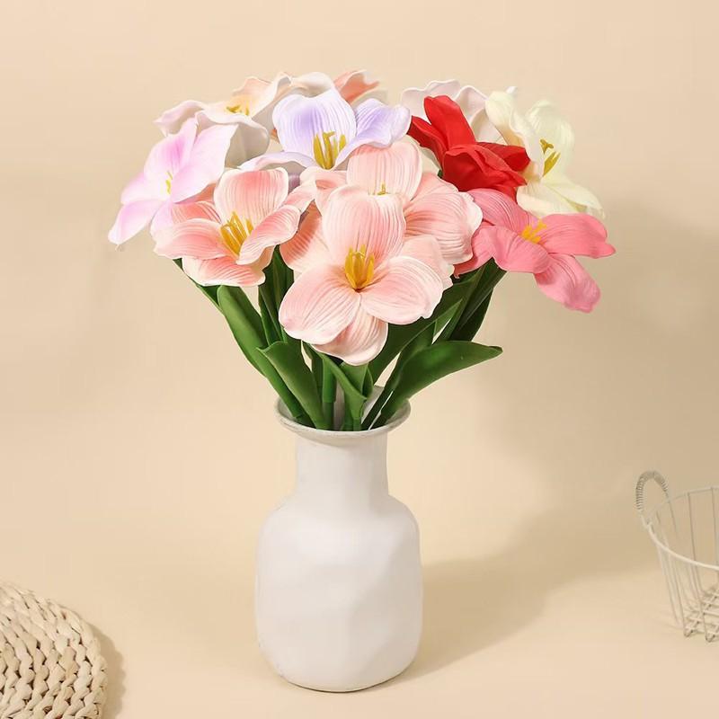 5pc/set Simulation Tulip Fake Flower Artificial 5-Head Tulips Bouquet Luxury Silicone Fake Flowers Wedding Party Decorative New