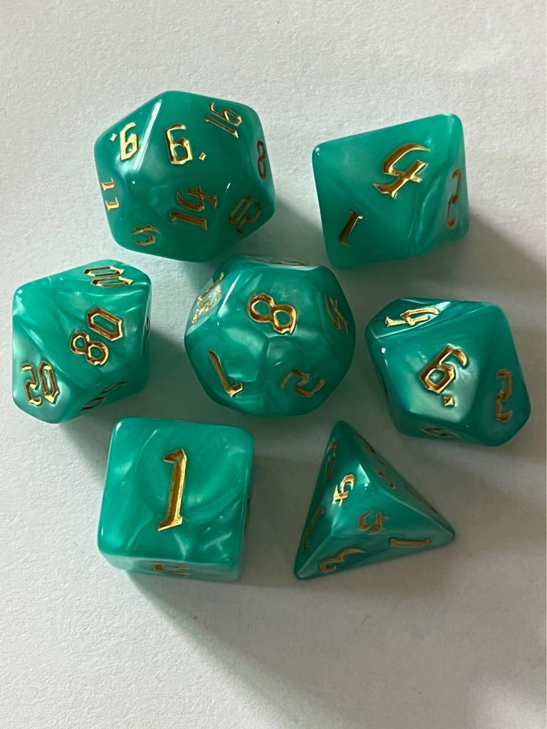 7 Piece Polyhedral Dice Set with Unique Pearl Texture and Macaron Style Multi Faceted Design for Tabletop Role Playing Games and Board Games