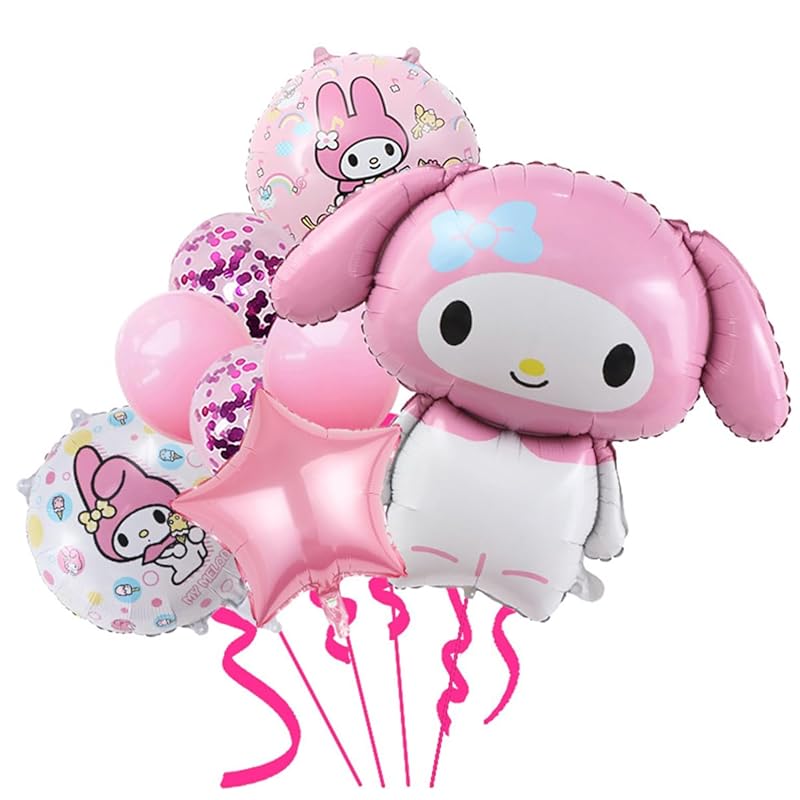 8-Piece Kuromi Birthday Decorations Set, Cute Character Anime Decorations, Shiny Birthday Balloon Set, Balloon Decorations, Celebration, Boys, Girls,