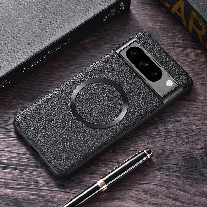 Lychee Leather Magnetic Phone Case For Google Pixel 9 Pro XL For Magsafe Magsafing Cover For Pixel 9 Pro XL 8a 7 6 Pro Holster Protective Back Cover