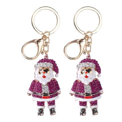 2Pcs Santa Claus Keychain Christmas Fahionable Pendant Ornaments Cartoon Craft DecorationsRose Red