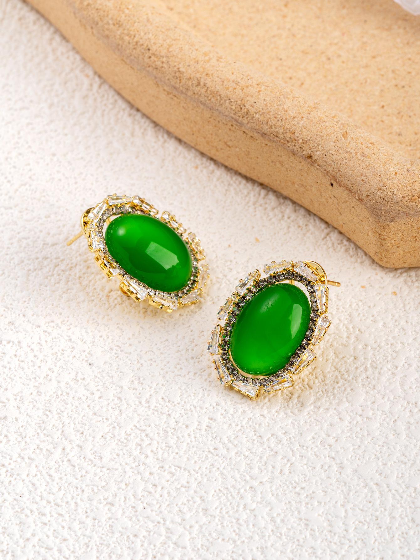 Новые серьги-пусеты с изумрудным цирконом, овальные серьги, серьги с литературным темпераментом, персонализированные серьги, инкрустация