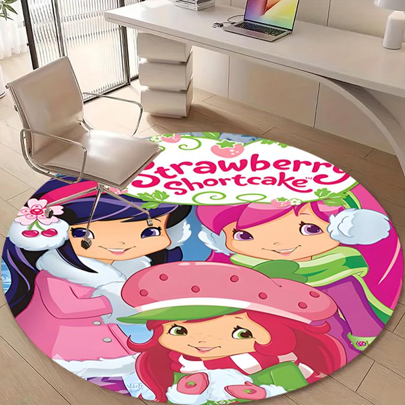 1pc Strawberry Princess3 Design Printed Area Round Carpet for Bedroom Living Room Home Decor Rugs Mat Non Slip Mat Rug for Bedside