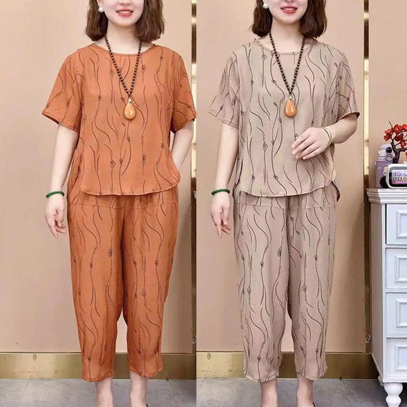 Stylish Age-Reducing Linen Suit for 50-60 Year Old Women - Loose Plus Size Top & Pants Set