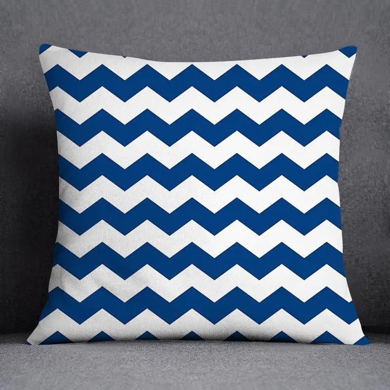 Blue Pattern Printed Cushion Cover Home Decoration Square House Bedroom Living Room Sofa Cushion Cover 45x45cm
