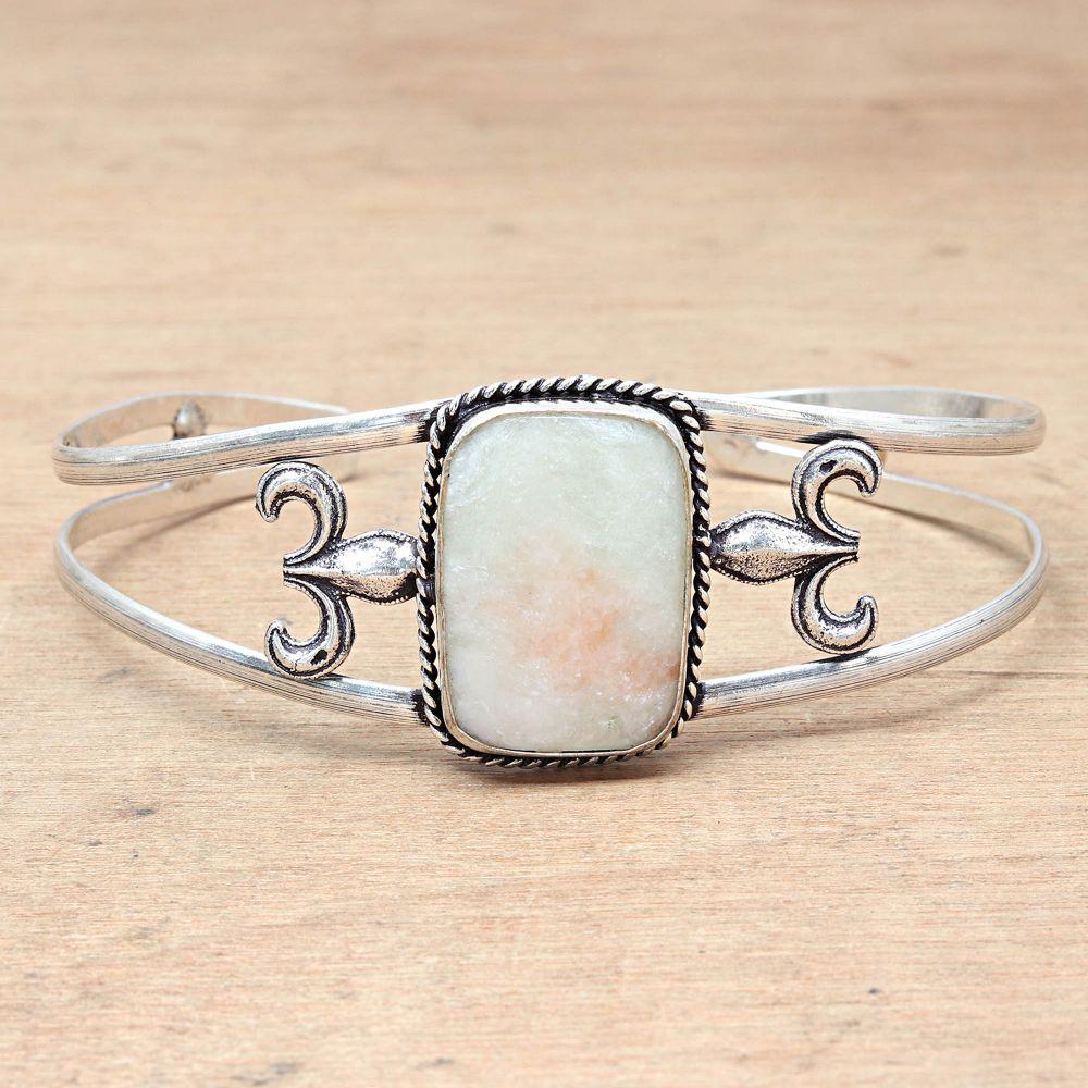 Green Septerian Gemstone Antique Silver Jewelry Cuff Bracelets 7''Adjustable